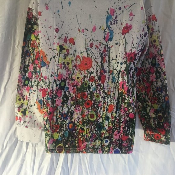 *HOST PICK* Misslook Pullover Top Womens Large Long Sleeve Blouse White Flower - Picture 13 of 16